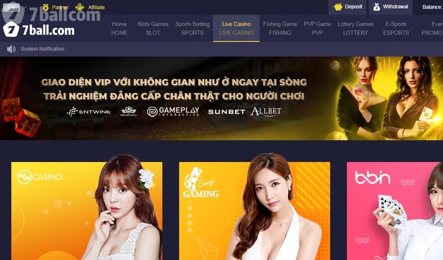 Casino 7ball là một sòng bài online có rất nhiều sảnh chơi khác nhau